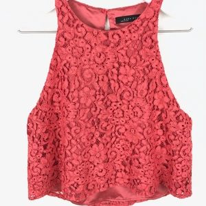 Zara |  Zara Woman Coral Lace Cropped Tank